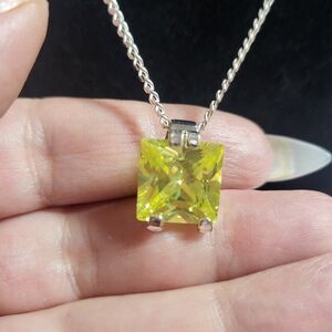 Princess Cut Lemon Quartz Solitaire Pendant Sterling Silver Necklace